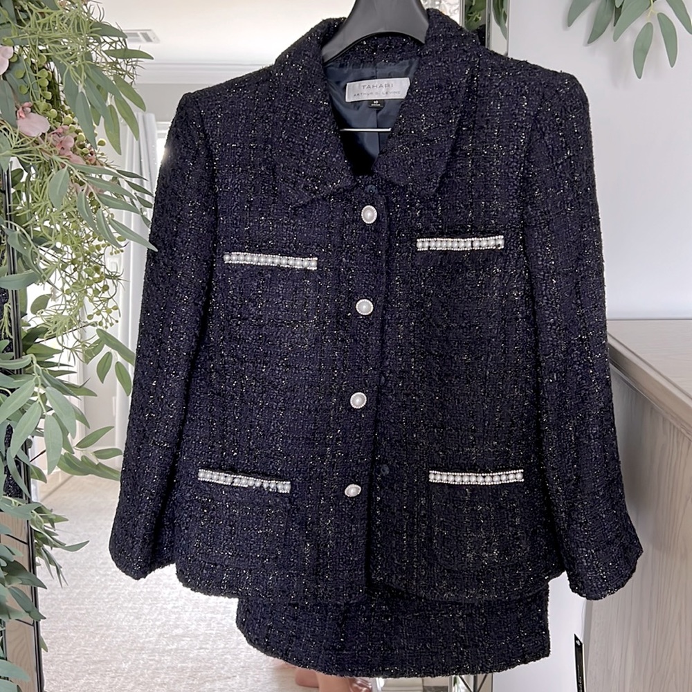 Tahari blue skirt suit